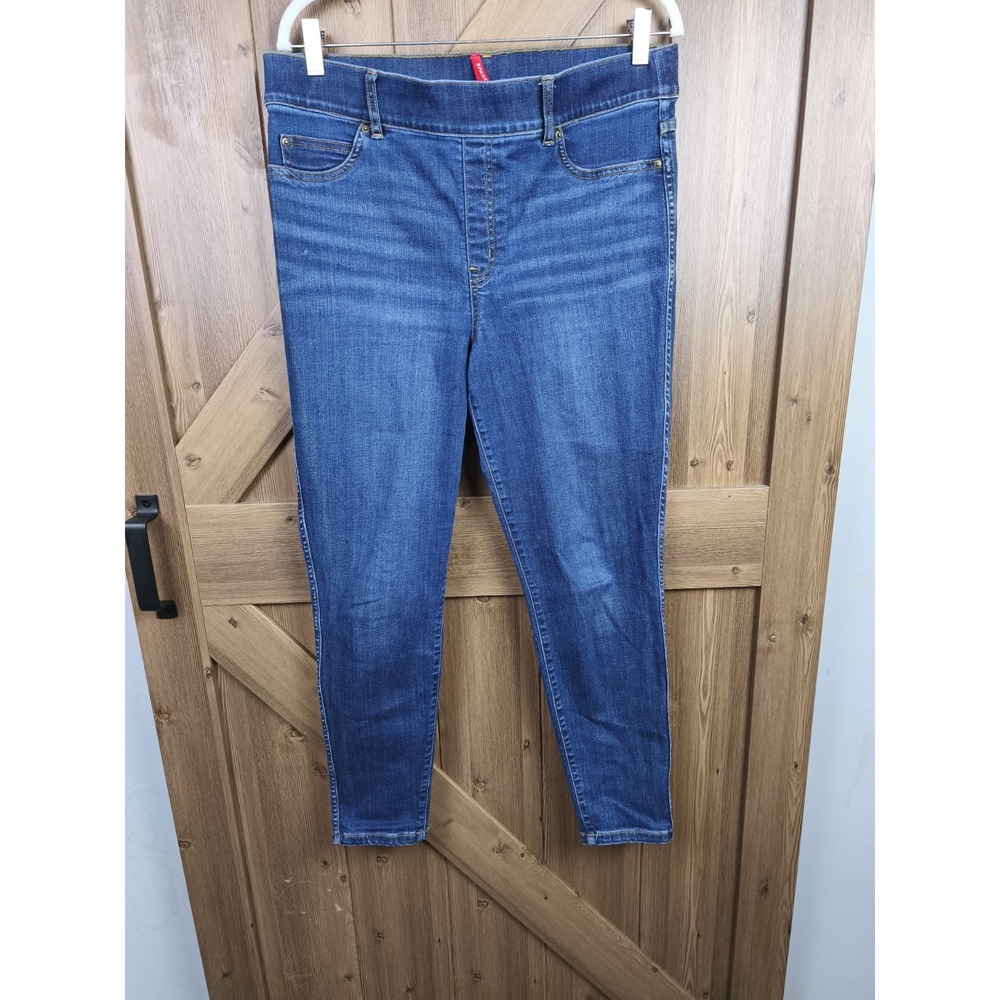 Spanx Ankle Skinny Pull On Jeans Stretch High Rise Dark Wash Women's Size Large